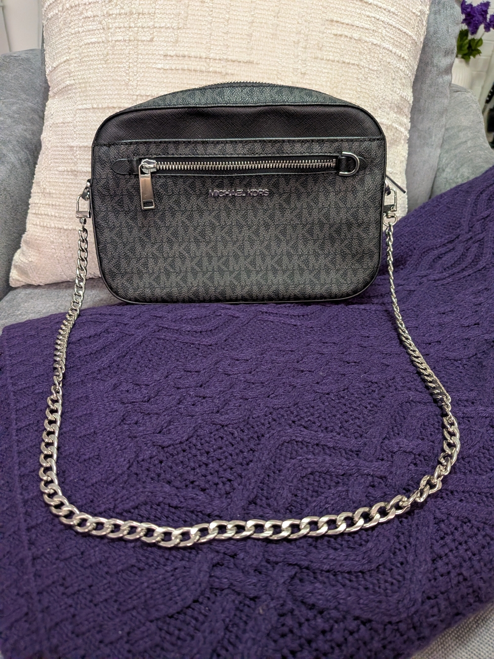 Black/Gray Monogram Chain Crossbody Bag